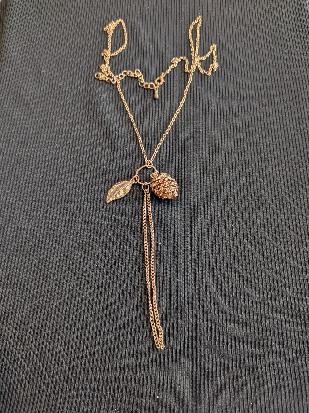 B#3: Gold-Tone Pinecone Pendant Y-Necklace 17.5"